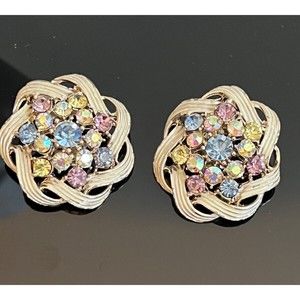 Vintage ART-MODE Earrings  clip on signed multicolour rhinestones